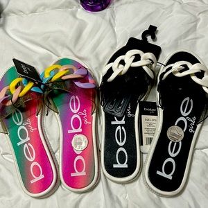 Two pairs kids Bebe slide sandals - new- size 2/3 Large